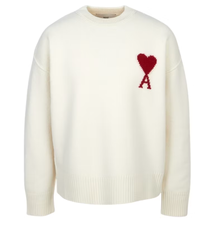 Ami Paris White Wool Ami De Coeur Crewneck Sweater Offwhite/Red