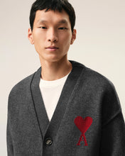 Load image into Gallery viewer, Ami Paris Grey Wool Cardigan With Contrasted Ami De Coeur