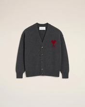 Load image into Gallery viewer, Ami Paris Grey Wool Cardigan With Contrasted Ami De Coeur