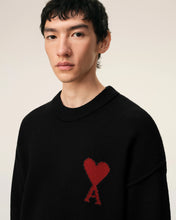 Load image into Gallery viewer, Ami Paris Black Wool Crewneck Sweater With Contrasted Ami De Coeur