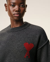 Load image into Gallery viewer, Ami Paris Grey Wool Crewneck Sweater With Contrasted Ami De Coeur