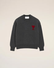 Load image into Gallery viewer, Ami Paris Grey Wool Crewneck Sweater With Contrasted Ami De Coeur