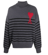 Afbeelding in Gallery-weergave laden, Ami Paris Ami De Coeur Striped Turtleneck Sweater grey black red