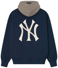 Load image into Gallery viewer, Fear of God Essentials Yankees Sport Hoodie 'Midnight Navy/Homstead Heather'
