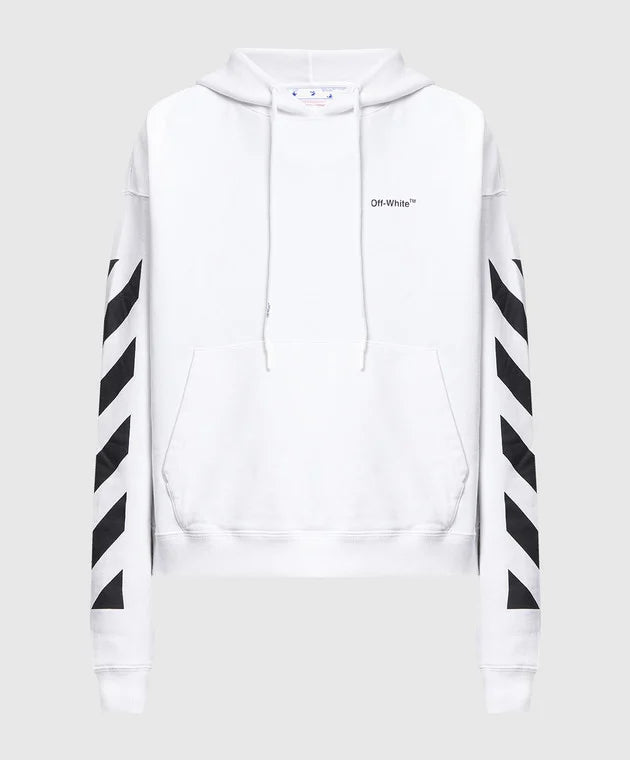 Off-White Diagonal Sleeve Small Logo Hoodie White