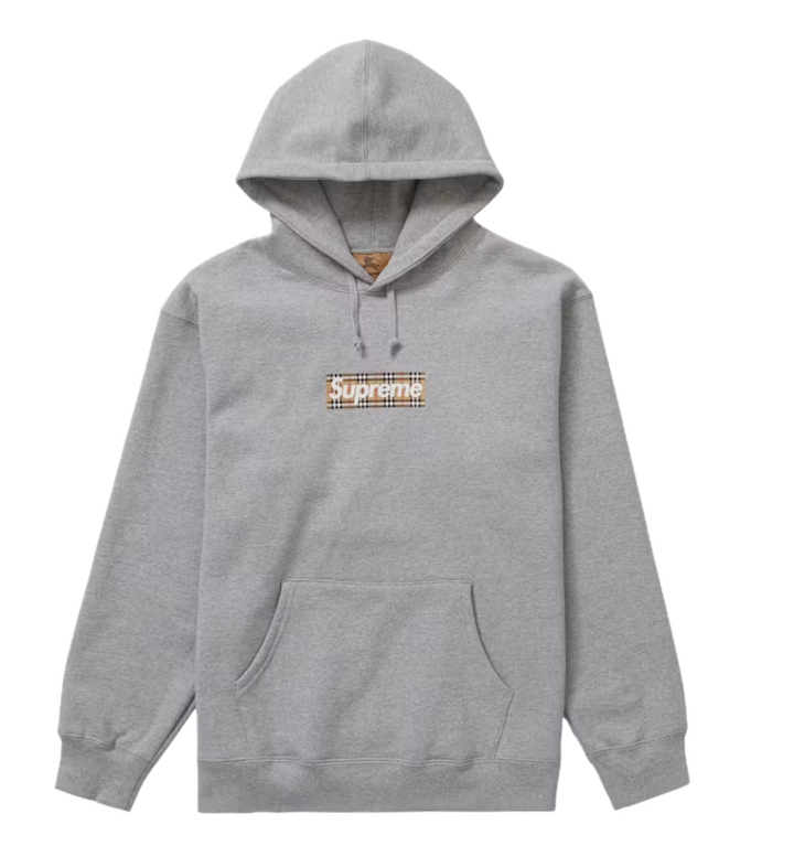 Supreme Burberry Box Logo Hooded Sweatshirt Heather Grey