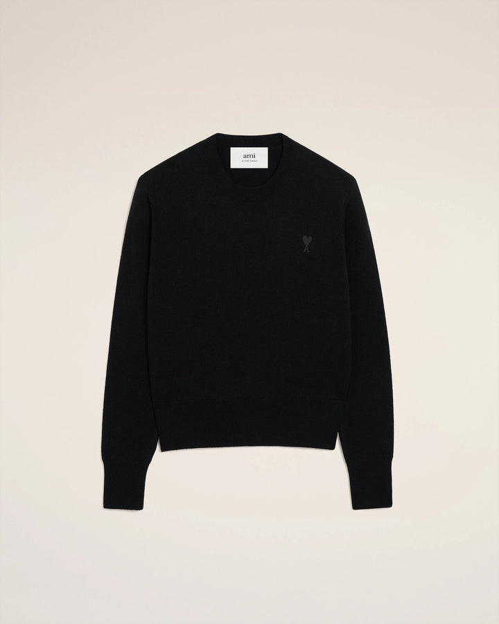 Ami Paris Black Wool Crewneck Sweater With Contrasted Ami De Coeur