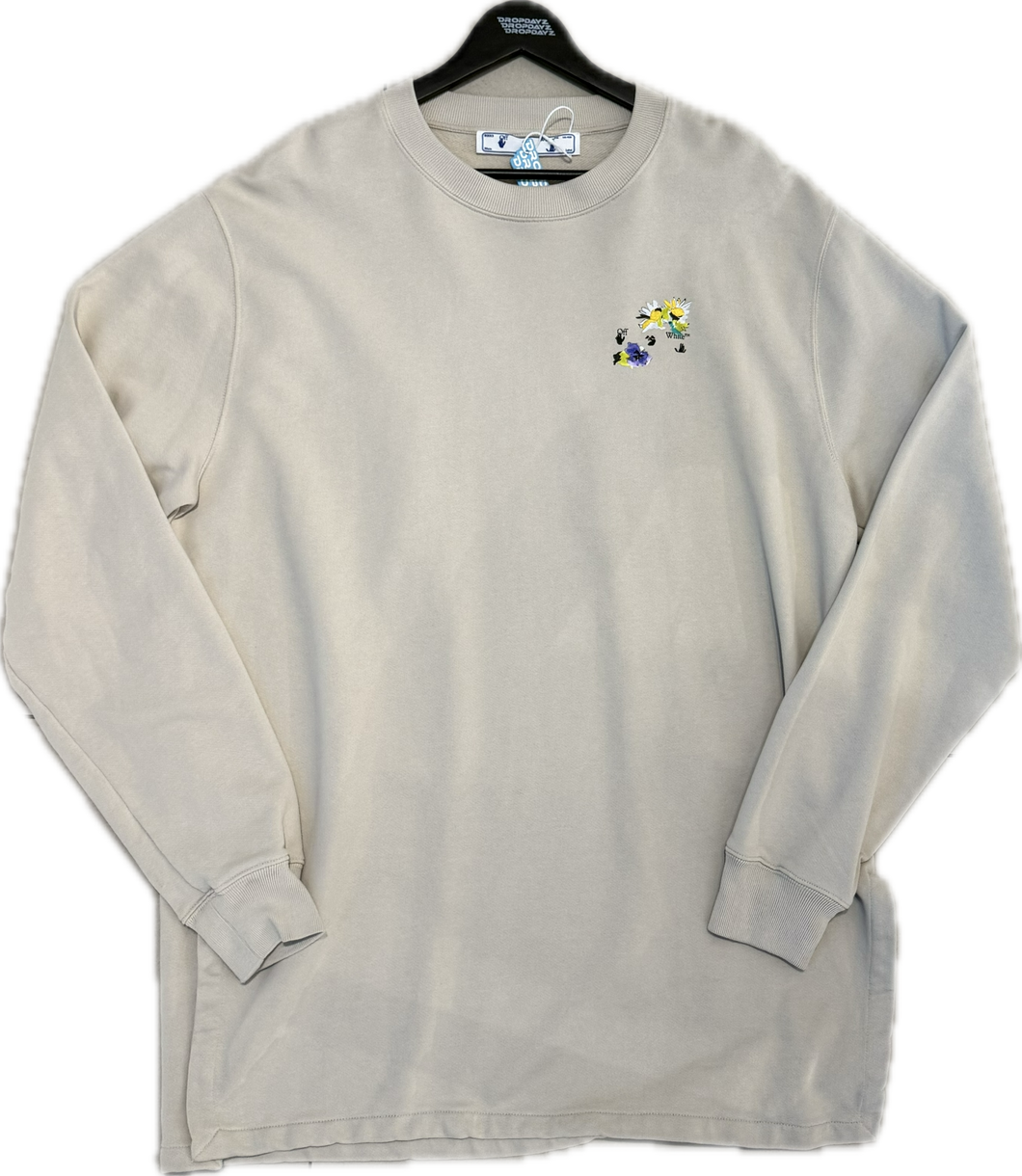Off-White Checked Flower Cream Crewneck