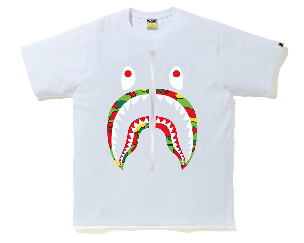 Bape shark tee white multi