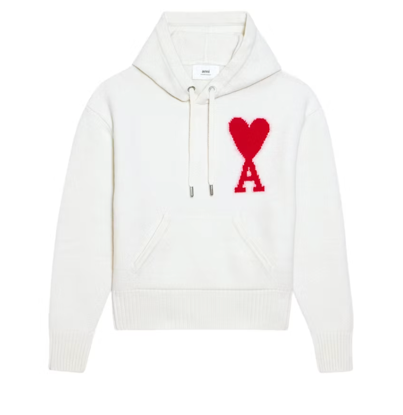 Ami Paris Ami de Coeur Merino Wool Knit Hoode Off White/Red