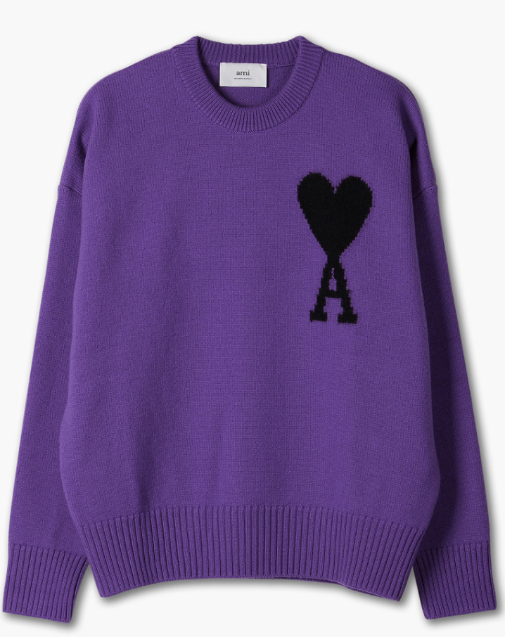 Ami Paris Ami de Coeur Merino Wool Crewneck Jumper Purple/Black
