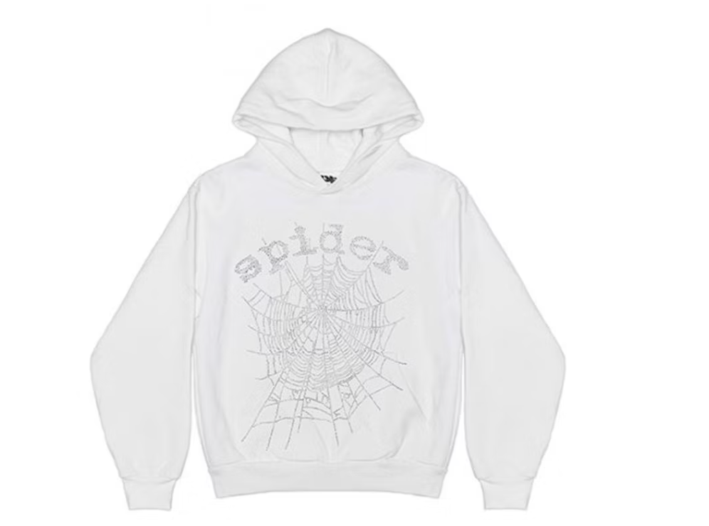 Sp5der OG Rhinestone Logo Hoodie White