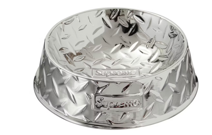 Supreme Diamond Plate Dog Bowl Silver
