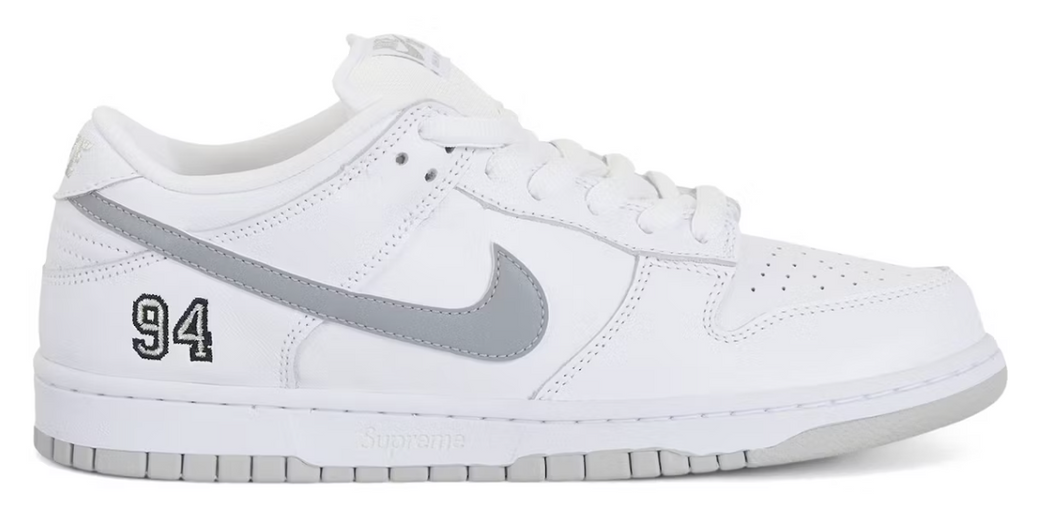 Nike SB Dunk Low Supreme 94 White Metallic Silver