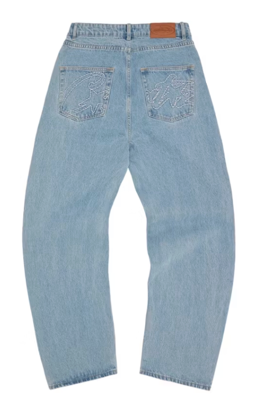 Corteiz Allstarz Denim Baggy Jeans Washed Blue